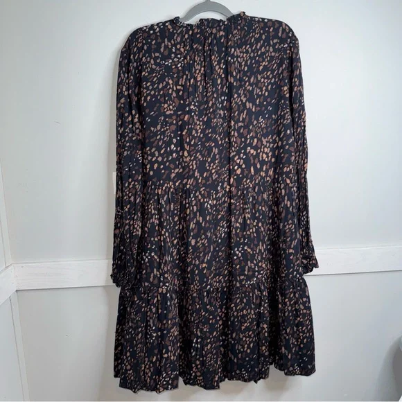 NWT beachlunchlounge Black Dress with Brown Spot Print, Long Sleeve Lined - Picture 9 of 11